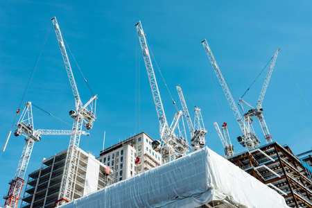London, United Kingdom - May 24, 2017 : Cranes and construction site construction skyscrapersのeditorial素材