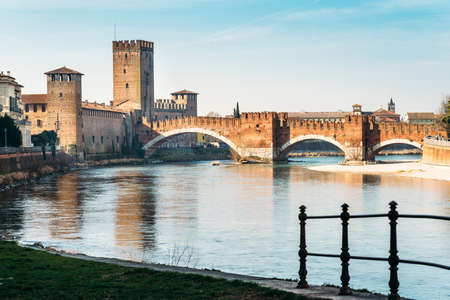 Verona, Italy - Castelvecchio bridge over the Adige riverのeditorial素材