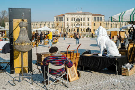 Piazzola sul Brenta Padua, Italy - March 27, 2022 - Panorama of the Venetian villa Contarini and Piazza Camerini where the antiques market is held on the last Sunday of the monthのeditorial素材