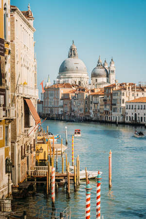 Venice Italy - 28 February 2022 - Panorama of the Grand Canal taken from the Accademia bridge on a...