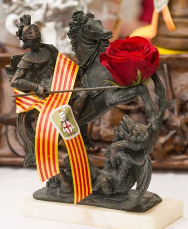 Barcelona, ??Spain-04/23/2018: Figure of Saint George and dragon with roseのeditorial素材