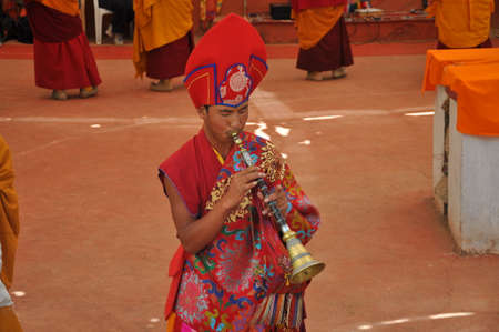 Lamas (monks) perform mystic mask dances in Chemrey Festival at Chemrey Monasteryのeditorial素材