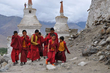 novice Buddhist monks at Likir Monasteryのeditorial素材