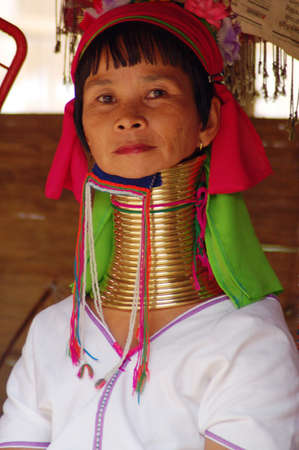 Unidentified Karen tribe girl with rings on neck in MAE HONG SON, CHIANG MAI,のeditorial素材