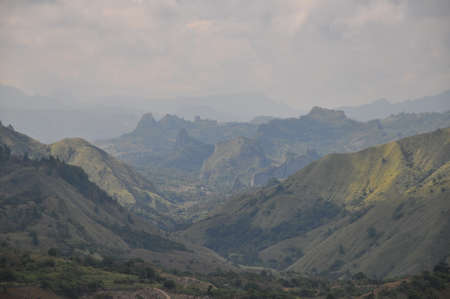 panorama of traditional Indonesian landscape near Lore Lindu, Sulawesiの写真素材