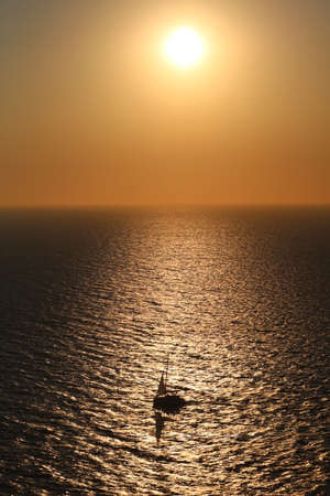 Summer sunset in Santorini island in Greeceの写真素材