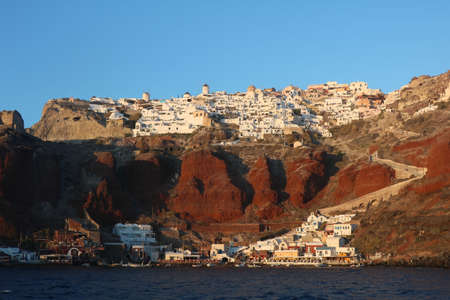 Beautiful sunset in Santorini island, Greeceの写真素材