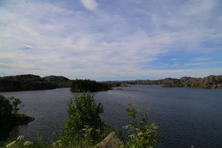 The beautiful norwegian coastline of Kristiansand in Scandinaviaの写真素材