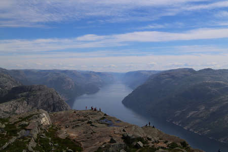 Preikestolen - famous cliff at the norwegian mountainsの写真素材