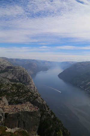 Preikestolen - famous cliff at the norwegian mountainsの写真素材