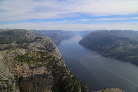Preikestolen - famous cliff at the norwegian mountainsの写真素材