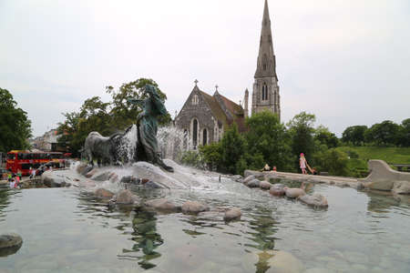 English church St. Alban's and pedestrian bridge in copenhagenの写真素材