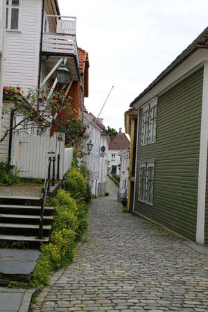 Street of Bergen with Wooden houses, Norwayの写真素材