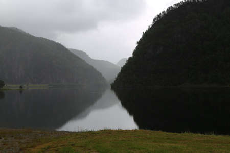 Beautiful Nature Norway natural landscape during a rainy dayの写真素材