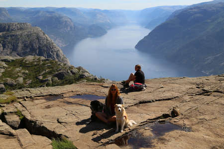 Preikestolen - famous cliff at the norwegian mountainsのeditorial素材