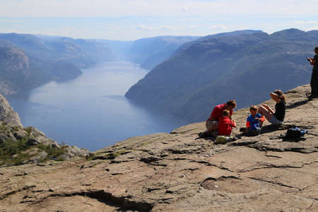 Preikestolen - famous cliff at the norwegian mountainsのeditorial素材