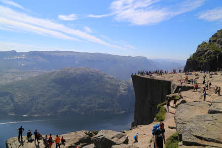 Preikestolen - famous cliff at the norwegian mountainsのeditorial素材