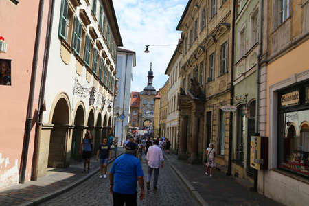 beautiful houses and street in the Old Town of Bamberg, Germanyのeditorial素材