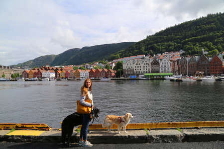 Bergen's colorful houses in a cloudy dayのeditorial素材