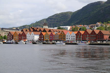Bergen's colorful houses in a cloudy dayのeditorial素材