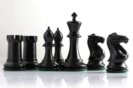 Black chess pieces on a white background.の写真素材