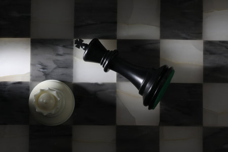 Chess on a chessboard, black and white chess pieces.の写真素材