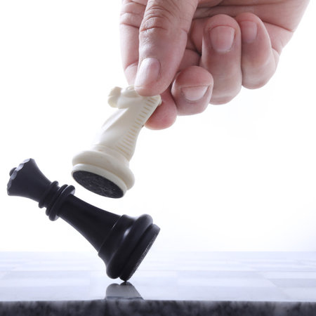 Chess battle on the chessboard, business concept of success and strategy.の写真素材