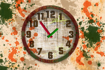 wooden clock with grunge effect spots
