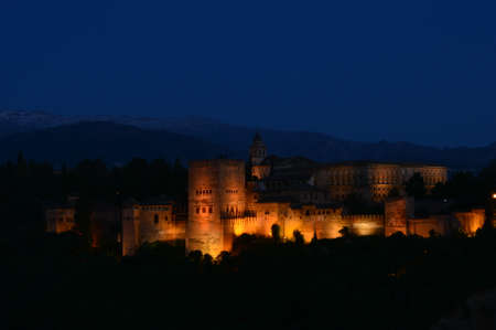 Alhambra Palace in Granada Night background with the sawのeditorial素材