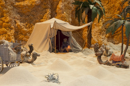Alcobendas, Spain - December 24, 2015: Scene part of Bethlehem, Diorama built by art workshop Local Cultural Association.のeditorial素材
