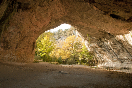 Natural stone brigde, Puentedey in Burgos province, Spain.の写真素材