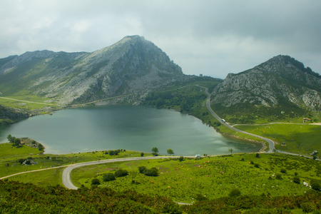 Covadonga mountain lakes in summer cloudy day.の写真素材