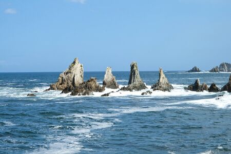 View of the geological formations of the wild beach of La Gueir?a.の写真素材