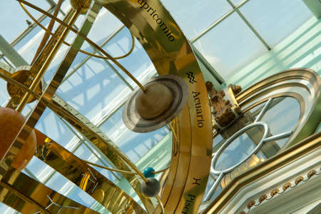 Alcobendas, Spain December 26, 2019: Armillary sphere suspended on the ceiling of a Spanish mall
