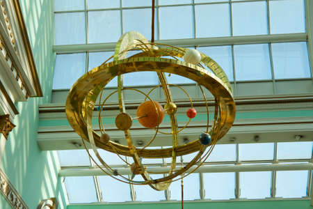 Alcobendas, Spain December 26, 2019: Armillary sphere suspended on the ceiling of a Spanish mall
