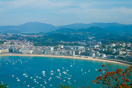 Skyline of the Basque city of San Sebastian from Mount Igueldo on a sunny summer day. Guipuzcoa province in spain.の写真素材