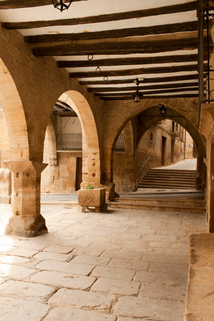 Historic Stone Archway in European Old Town, Calaceite, Teruel province, Spainの写真素材