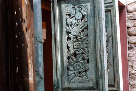 General blue carved doors and windowsの写真素材
