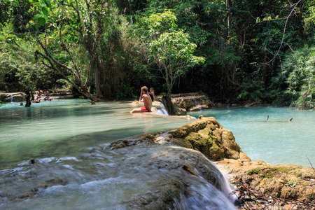 swimming in Luang Prabang Kansai falls in Laoのeditorial素材