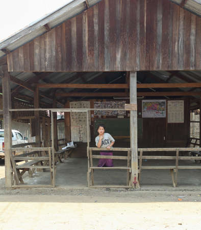 a girl in a house in Laoのeditorial素材
