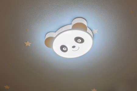 Blue diatom mud ceiling and panda shaped lightのeditorial素材