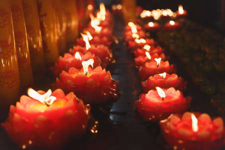 burning lotus candlesの写真素材