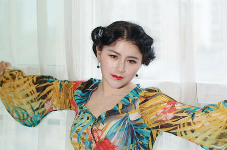 Asian girls are making up face featureの写真素材