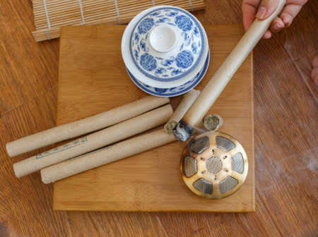 Chinese medicine moxibustion sceneのeditorial素材