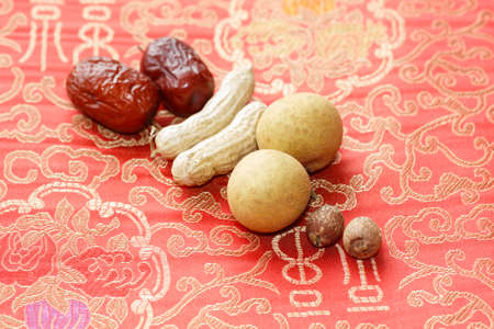 Four kinds of food China meaning:Wish you early birth of a healthy babyの写真素材