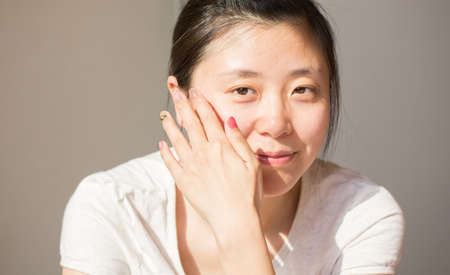 A young asian woman show hand Manicureの写真素材