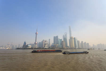 Shanghai,China - on December 19, 2016, New Pudong skyline, looking across the Huangpu River from the...