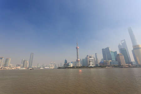 Shanghai,China - on December 19, 2016, New Pudong skyline, looking across the Huangpu River from the...