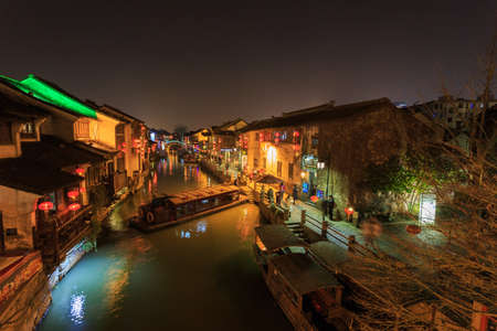 Suzhou,China - on December 23, 2016,Night view of Suzhou,Suzhou is a water, river, bridge, and ShanTang Street, Suzhou is the most typical features of streets and alleysのeditorial素材