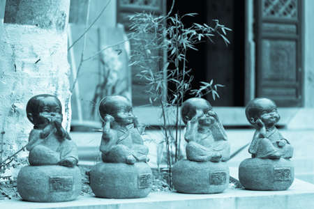 Four little monks, Zen ornamentsの写真素材